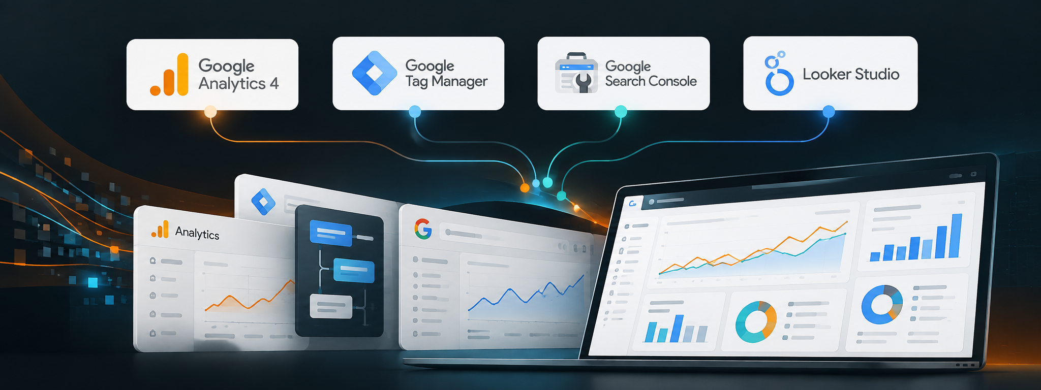 Pipeline de données avec Google Analytics 4, Google Tag Manager, Search Console et Looker Studio