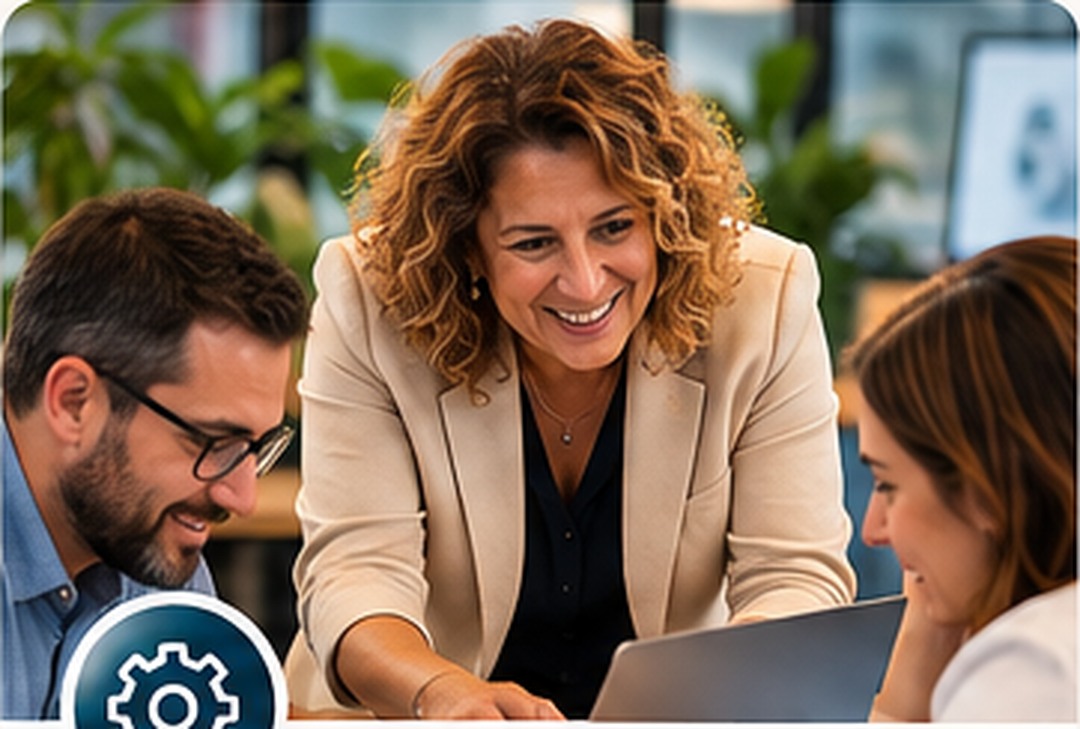 Scène illustrative de conseil et intégration avec une consultante inspirée du portrait fourni